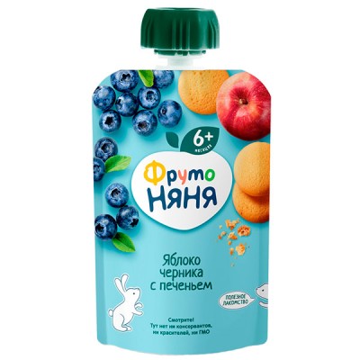 Пюре ФрутоНяня яблоко-черника с печеньем 90гр.м/уп.