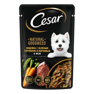 Корм для собак Cesar Индейка с зеленым горошком и морковью в желе 80гр пауч