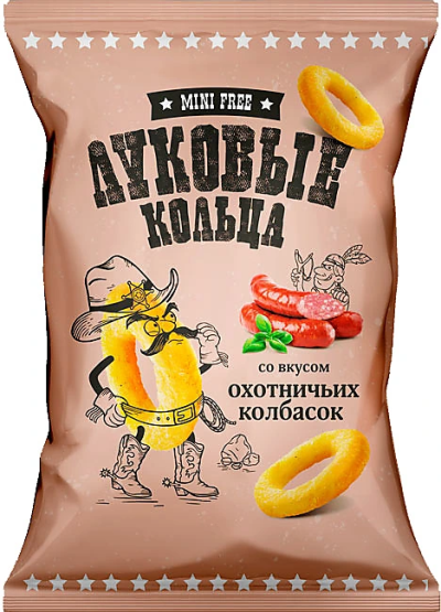 Чипсы "MiniFree" Луковые кольца охотничьи колбаски 45г