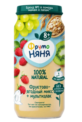 Пюре ФрутоНяня из яблок земляники винограда и киви 250г ст/б