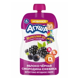 БЗМЖ Пюре Укрепляй-ка яблоко-черная смородина-ежевика Агуша 80гр дой пак