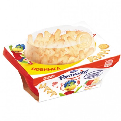 БЗМЖ Растишка творожная Клубника-Банан с печеньем "буквы" 108г